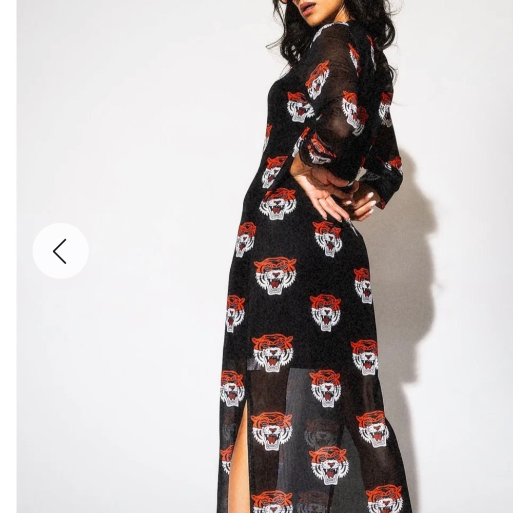 Dressed in LALA Black Mesh Dress with Red and White Tiger Print - Picture 5 of 6